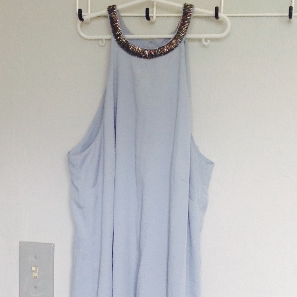 H&M Powder Blue Shift Dress Beaded Collar Size 6